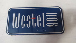 Régi fém lemez pléh bádog tároló doboz Westel 900.