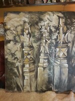 1 ft ról. Orosz szignózott festmény. Kopjafák, 100 x 110 cm