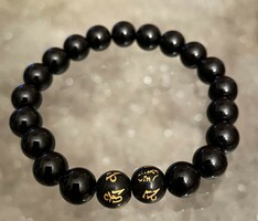 Shiny black onyx unisex mineral bracelet