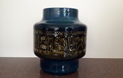 Old granite caspo vase with constellation pattern large blue retro design flower holder mid century
