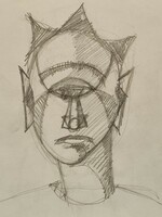 Contemporary painter Attila Korényi cyclops study head pencil drawing without frame
