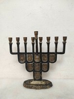 Antik hanukia patinás réz zsidó hanuka gyertyatartó judaika Izrael 210 7140