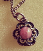 Antique silver pendant with chain 825 rose quartz