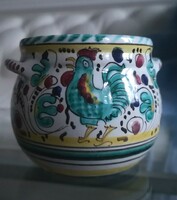 Deruta, green rooster, verde gallo, Italian ceramic bowl, hand painted 8.5 X 9 cm