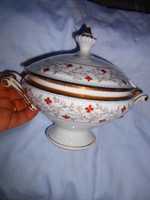 Antique traditional bourgeois piece - porcelain lid sauce bowl - hand-painted
