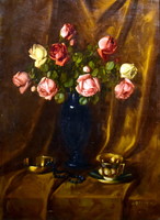 Vilmos Murin (1891 - 1952) roses with baroque cup