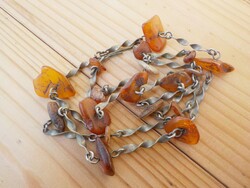 Old alpaca necklace with amber decoration