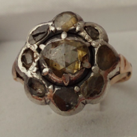 94T.1Ft-ról Antik Magyar Holland Rózsa Gyémánt 1,5Ct Victoriánus gyűrű Ezüst foglalatban 3,37g