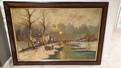 Antique Dutch painting with Johansen mark. Large size approx. 130X110cm plus wooden frame. Frame