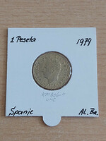 Spanish 1 peseta 1975 (79) juan carlos in aluminum-bronze paper case