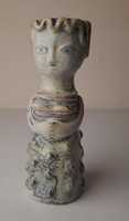 Retro női figurás mázas kerámia gyertyatartó szobor