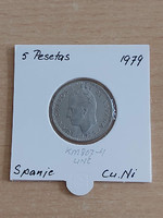 Spanish 5 pesetas 1975 (79) juan carlos i, cuni, in a paper case