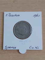 Spanish 5 pesetas 1957 (61) cuni, gral. Francisco franco in a paper case