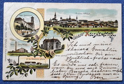Kecskemét mozaik képeslap Városi vilanytelep/M kir földmives isk/Kat Gym/..látkép szec litho 1900