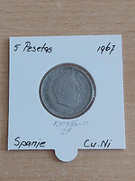 Spanish 5 pesetas 1957 (67) cuni, gral. Francisco franco in a paper case