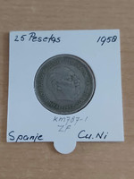 Spanish 25 pesetas 1957 (58) cuni, gral. Francisco franco in a paper case