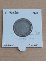 Spanish 5 pesetas 1957 (66) cuni, gral. Francisco franco in paper case long 7