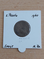Spanish 1 peseta 1953 (60) aluminum-bronze, gral. Francisco franco in a paper case