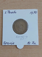 Spanish 1 peseta 1966 (70) aluminum-bronze, gral. Francisco franco in a paper case