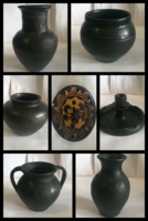 Fekete vázák, gyertyatartó, tányér dísztárgy 7 db