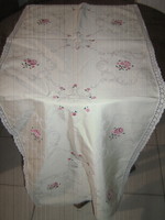 Beautiful special lace-edged embroidered pink damask tablecloth runner for budapest00