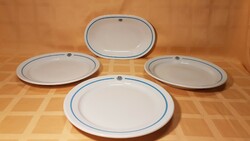 Rare! 4 light blue striped lowland porcelain plates with globus Budapest cannery mark