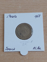 Spanish 1 peseta 1966 (68) aluminum-bronze, gral. Francisco franco in a paper case