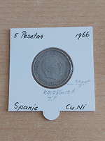 Spanish 5 pesetas 1957 (66) cuni, gral. Francisco franco in paper case short 7