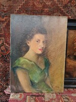 Szikra 1948. Female portrait with sign! 50X70. It has no frame.