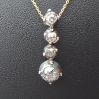 from 102T1ft antique brilliant 1ct pendant silver setting modern 14k gold chain br.2.9G medium white stones