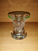 Kézi készítésű jelzett részben buborékos üveg gyertyatartó 9 cm magas (22/d)