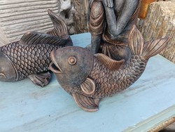 Wonderful gargoyle fish bronze plated sculpture for feng shui garden pond or wall fountain decoration frost-resistant artificial stone