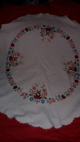 Beautiful antique Kalocsa pattern embroidered linen round tablecloth diameter 81 cm according to the pictures