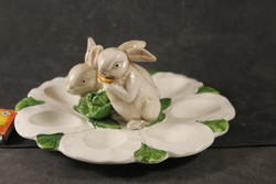 Porcelain egg holder with rabbit sculpture 124
