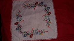 Beautiful antique Kalocsa pattern embroidered linen cube tablecloth 42 x 42 cm according to the pictures