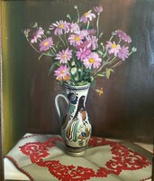 László László (1938- ): purple flower, oil painting
