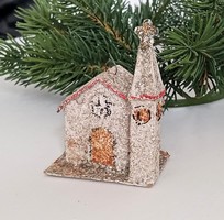 Régi cukorkarton templom karácsonyfa dísz 7cm