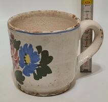 Traditional, colorful flower pattern, white glazed ceramic mug (2594)