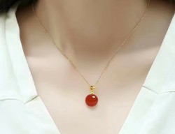 Red agate with 18k gold pendant and 18k gold adjustable necklace