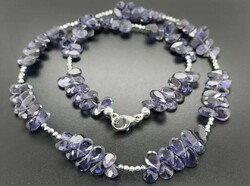 Iolite / Hematite gemstone sterling silver necklace. 925 - new