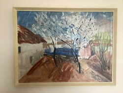 Szentiványi Lajos ( 1909 - 1973 ) . Virágzó fák című képcsarnokos festménye .