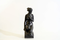 30cm Sándor Oláh female nude statue | black glazed porcelain figure from drasche quarries