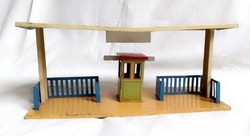 Antique old railway station platform entrance ticket office building stall 0 train model field table board game