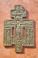 Orosz ortodox úti ikon, réz, feszület, kereszt, pravoszlav