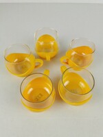 Mid century 5 tea cups / old / retro yellow glass