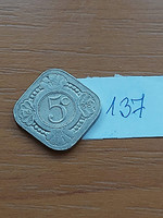 Netherlands 5 cents 1938 Queen Wilhelmina, copper-nickel 137.