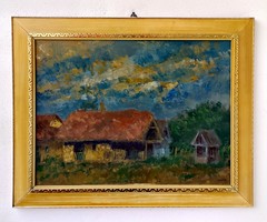 József Tímár(1940-): farm. Signed oil painting.