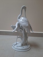 Large white Herend spoon heron, heron pair porcelain figure