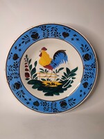 Hard ceramic painted folk wall plate marked Bélapátvalva with old rooster