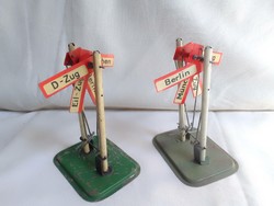 Two antique old railway station road direction indicator stand city sign No. 0 railway train model field table